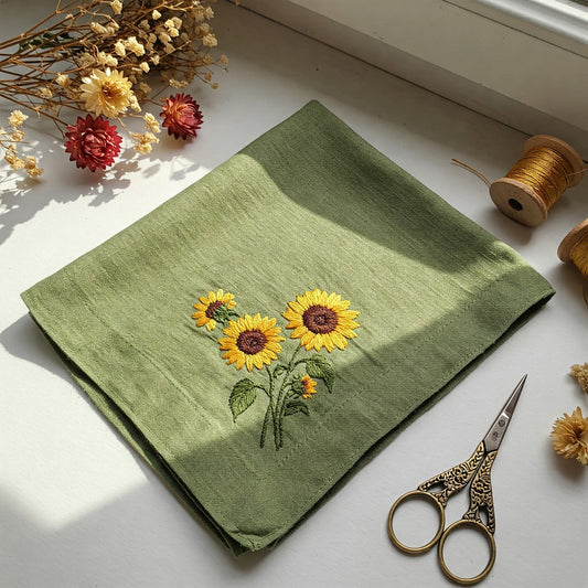 Daisy Light  Wedding Handkerchief, Custom Embroidered Handkerchief