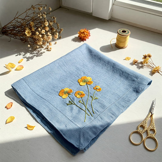 Poppy Dusk Wedding Handkerchief, Custom Embroidered Handkerchief