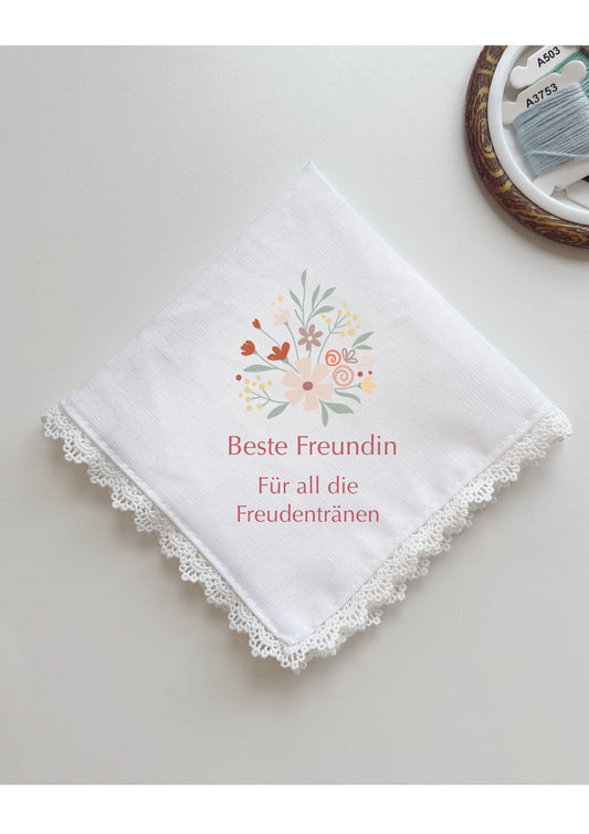 Custom Matching Dusty Rose Flowers Handkerchief, Embroidered Handkerchief, Linen Hadkerchiefs