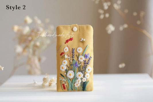 Hand Embroidered Floral Eyeglass Case, Soft Linen Glasses Pouch, Custom Sunglasses Holder Gift for Her