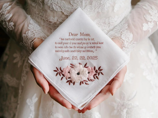 Personalized Wedding Handkerchief for Bride – Custom Embroidered Linen Hankie with Name, Date, or Quote – Bride Gift, Handmade Wedding Gift