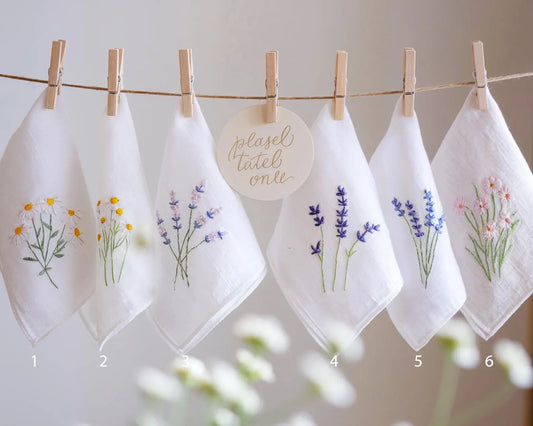 Embroidered Wedding Handkerchief – Custom Floral Hankie for Bride, Bridal Gift, Personalized with Name & Date, Gift for Bride