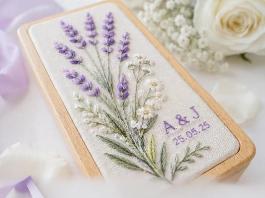Personalized Lavender Wooden Jewelry Box, Embroidered Floral Ring Box, Custom Wedding Keepsake, Bridesmaid Gift for Her Gift, Wedding Gift