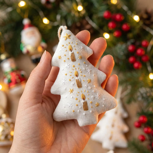 Embroidered Christmas Tree Ornament, Advent Candle Tree Ornament, Scandinavian Holiday Decor, Minimalist Nordic Xmas Gift Decor