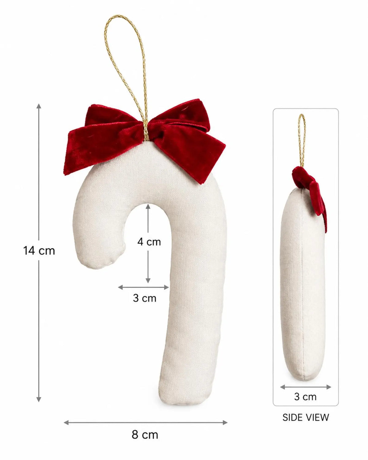 Personalized Candy Cane Shaped Wedding Ornament, Hand Embroidered Linen Love Letter & Rings, Custom Initials, Christmas Keepsake Gift