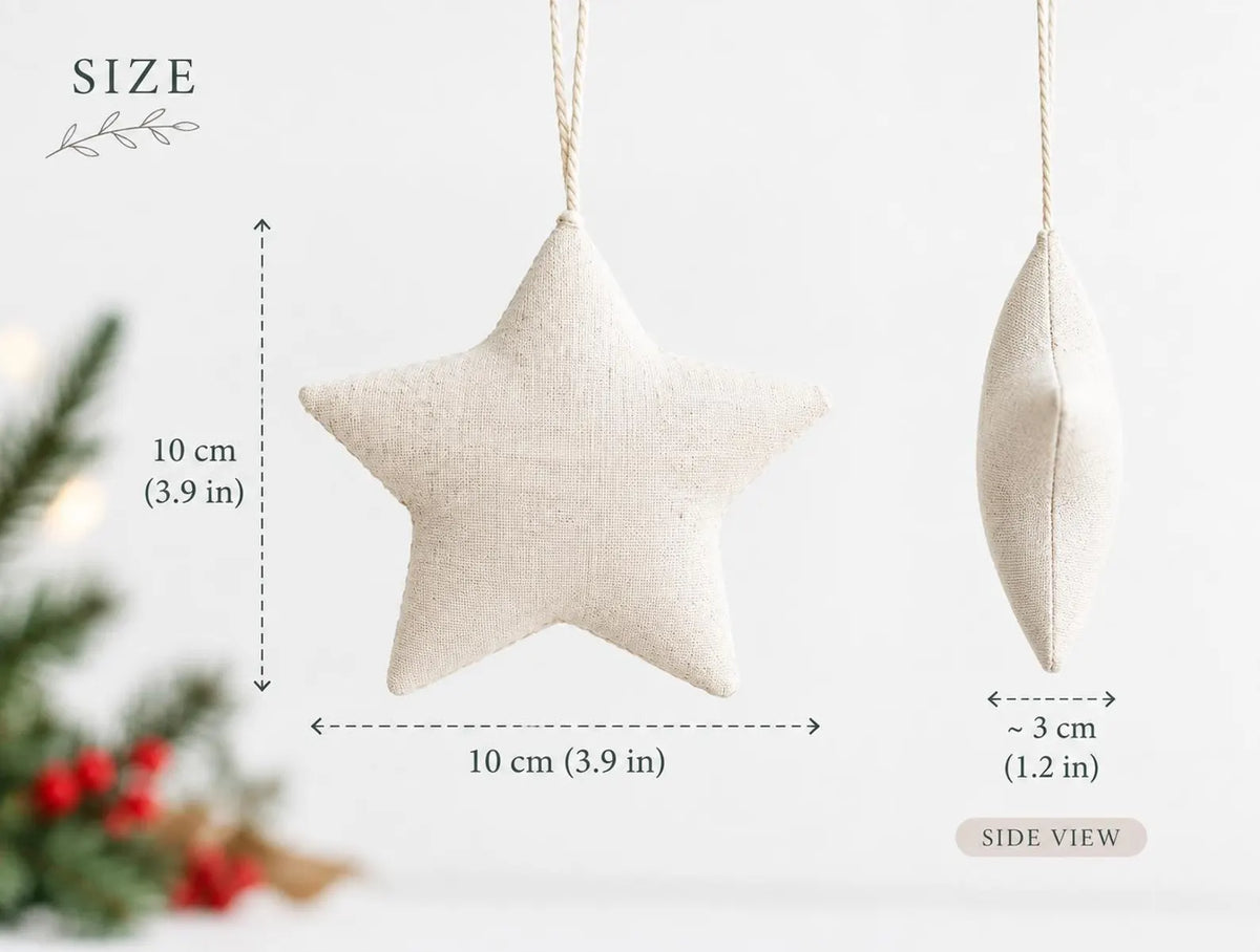 Personalized Embroidered Christmas Ornament – Linen Tree, Star & Heart Shapes, Personalized Holiday Gift, Handmade Decoration Keepsake