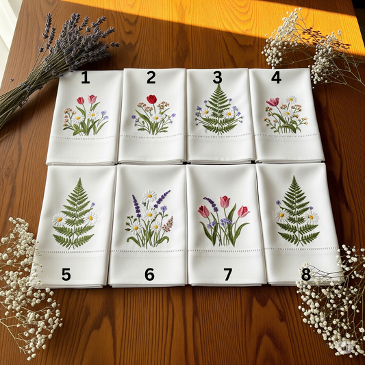 Botanical Muse Embroidered Linen Napkins – Elegant Floral Napkin – Rustic Wedding Table Decor Housewarming Gift, for Her or Hostess