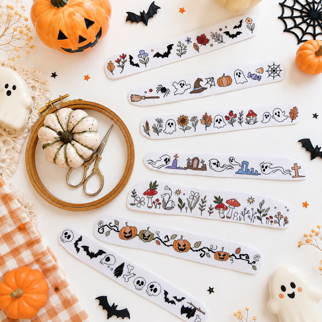 Fall Iconic Boo Flower Halloween Line Patterns For Shirt Cuff Halloween Vibe Embroidery Patterns - Stick & Stitch For Beginners