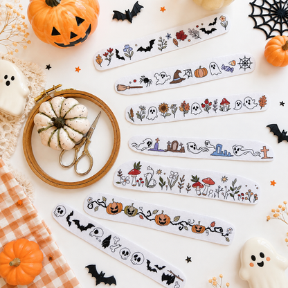 Fall Iconic Boo Flower Halloween Line Patterns For Shirt Cuff Halloween Vibe Embroidery Patterns - Stick & Stitch For Beginners