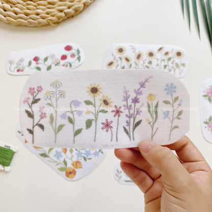 Meadow Tale Sunflowers Jean Cuff Embroidery Pattern For Beginner Easy To Use Stick and Stitch