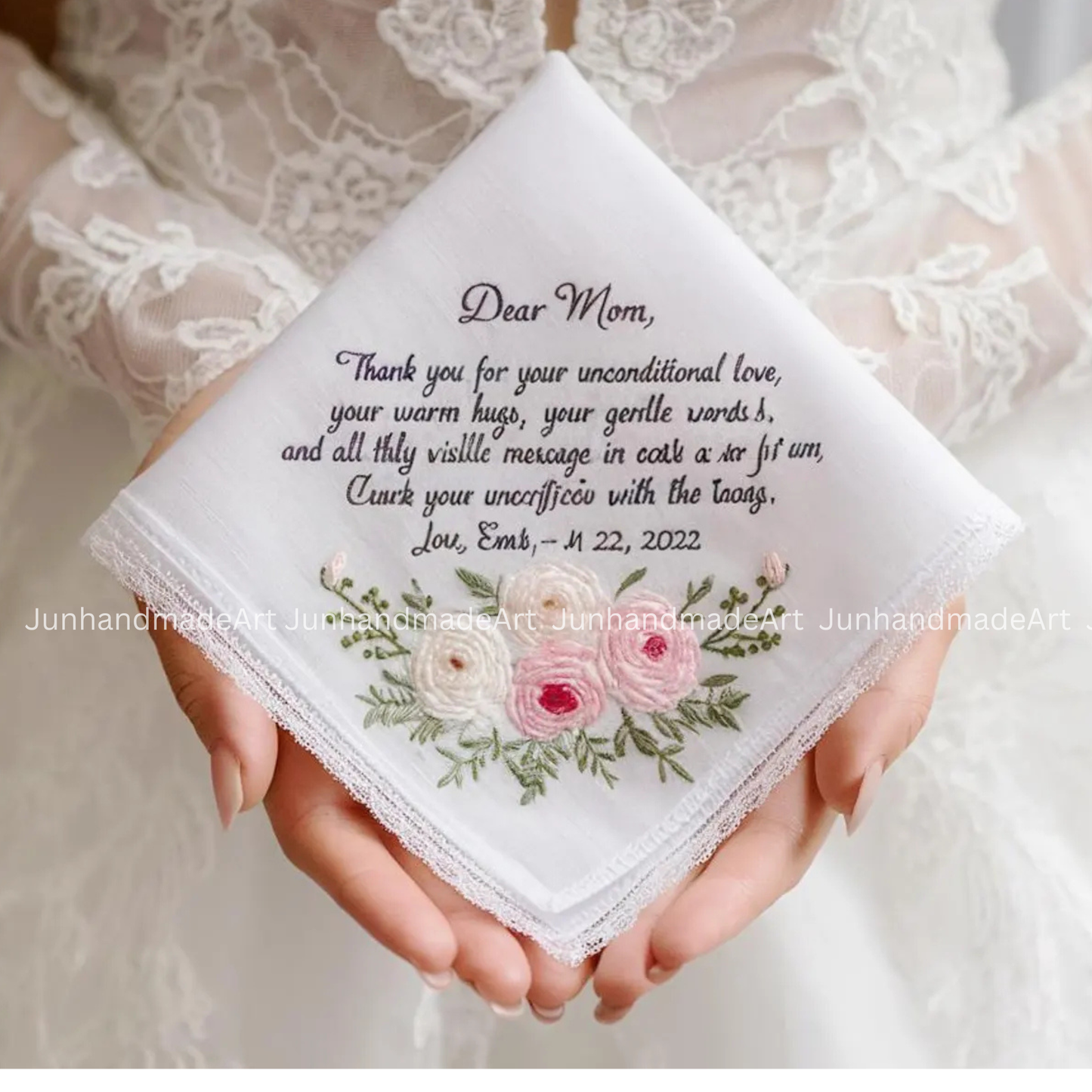 Personalized Wedding Handkerchief for Bride – Custom Embroidered Linen Hankie with Name, Date, or Quote – Bride Gift, Handmade Wedding Gift