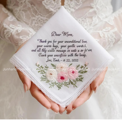 Personalized Wedding Handkerchief for Bride – Custom Embroidered Linen Hankie with Name, Date, or Quote – Bride Gift, Handmade Wedding Gift