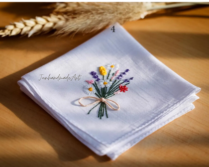 5 Options - Custom Name with bow Embroidered Handkerchief, Ladies Embroidery Handkerchief, Linen Handkerchiefs, Custom Floral Handkerchiefs