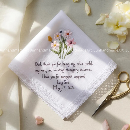 Personalized Wedding Handkerchief for Bride – Custom Embroidered Linen Hankie with Name, Date, or Quote – Bride Gift, Handmade Wedding Gift