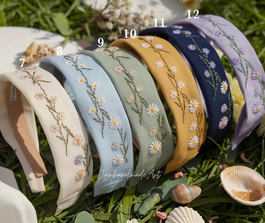 Hand Embroidered Floral Headband, Wildflower Cottagecore Hairband, Vintage Style Gift, Boho Embroidery Hair Accessory