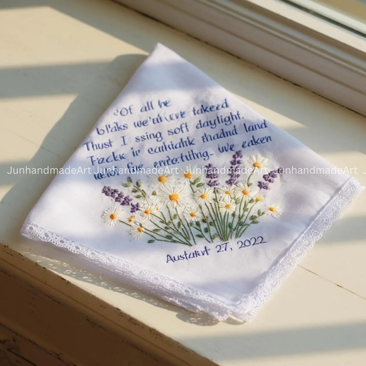 Personalized Wedding Handkerchief for Bride – Custom Embroidered Linen Hankie with Name, Date, or Quote – Bride Gift, Handmade Wedding Gift