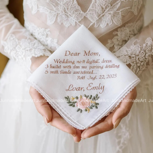 Personalized Wedding Handkerchief for Bride – Custom Embroidered Linen Hankie with Name, Date, or Quote – Bride Gift, Handmade Wedding Gift