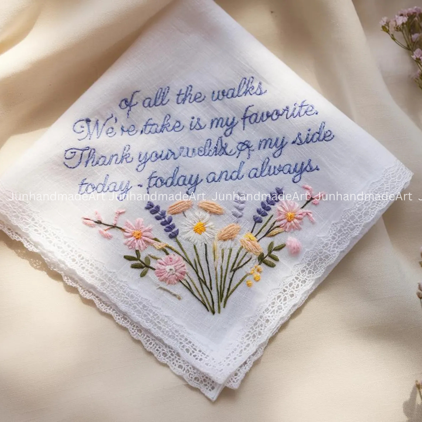 Personalized Wedding Handkerchief for Bride – Custom Embroidered Linen Hankie with Name, Date, or Quote – Bride Gift, Handmade Wedding Gift