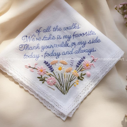 Personalized Wedding Handkerchief for Bride – Custom Embroidered Linen Hankie with Name, Date, or Quote – Bride Gift, Handmade Wedding Gift