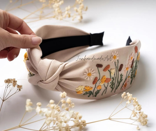 Hand Floral Embroidered Linen Knot Turban, Handmade Turban with Embroidery, Soft and Comfortable Turban, Hair Accessories Gift for Her