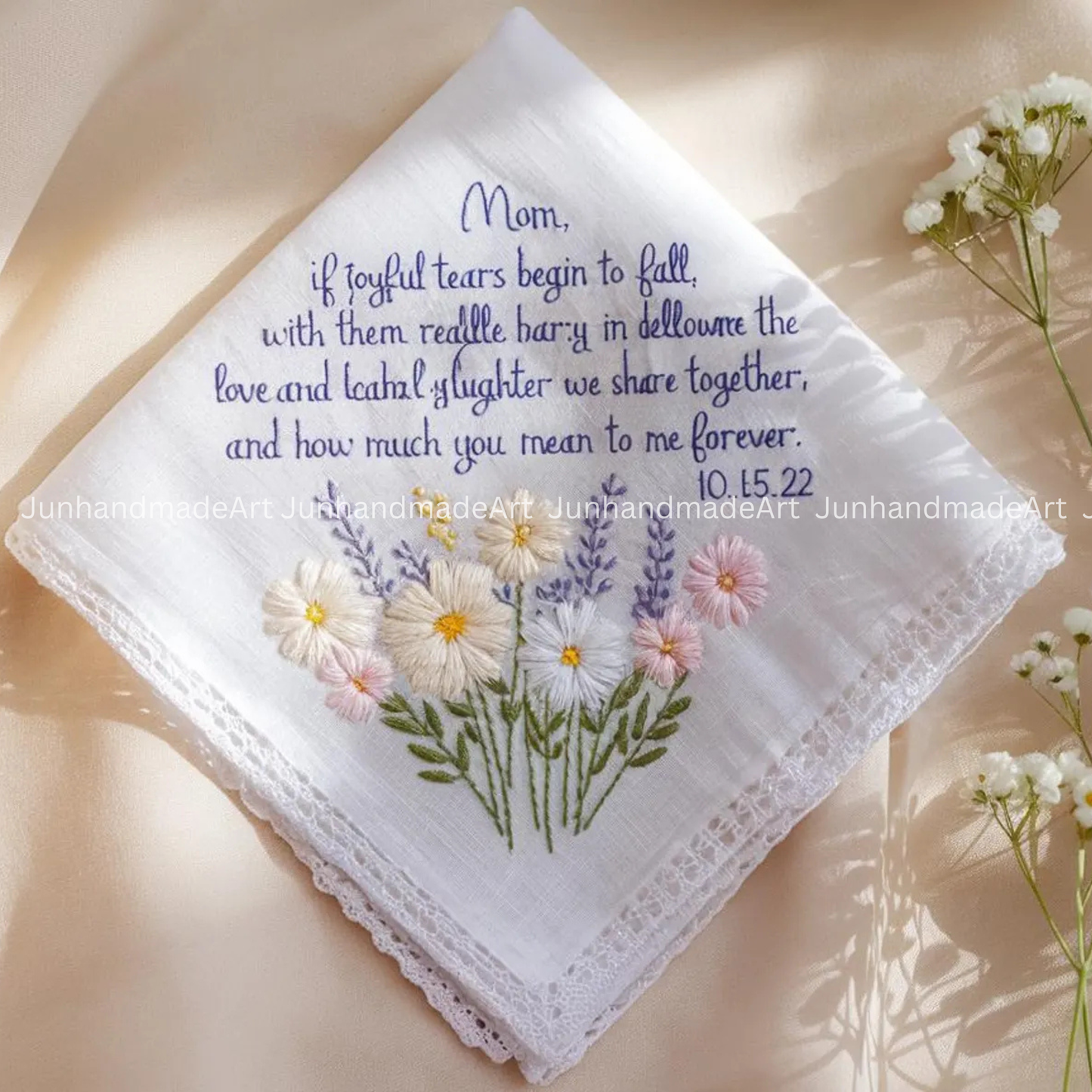 Personalized Wedding Handkerchief for Bride – Custom Embroidered Linen Hankie with Name, Date, or Quote – Bride Gift, Handmade Wedding Gift