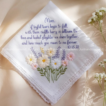 Personalized Wedding Handkerchief for Bride – Custom Embroidered Linen Hankie with Name, Date, or Quote – Bride Gift, Handmade Wedding Gift