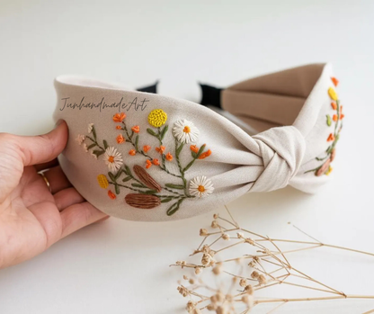 Hand Floral Embroidered Linen Knot Turban, Handmade Turban with Embroidery, Soft and Comfortable Turban, Hair Accessories Gift for Her