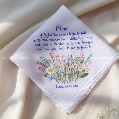 Personalized Wedding Handkerchief for Bride – Custom Embroidered Linen Hankie with Name, Date, or Quote – Bride Gift, Handmade Wedding Gift