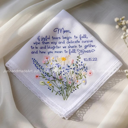 Personalized Wedding Handkerchief for Bride – Custom Embroidered Linen Hankie with Name, Date, or Quote – Bride Gift, Handmade Wedding Gift
