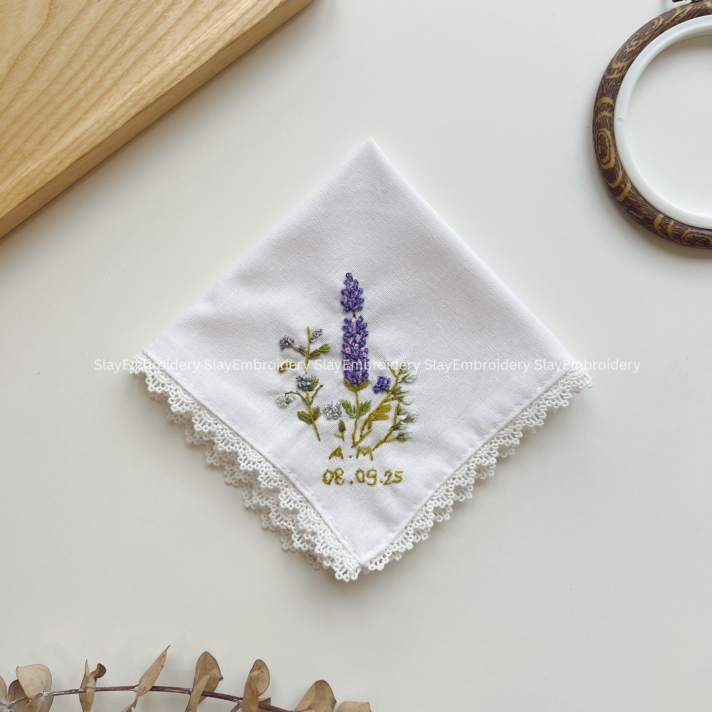 Scent of Lavender Wedding Handkerchief, Custom Embroidered Handkerchief, Linen Handkerchiefs