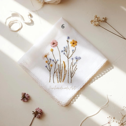 8 Options - Embroidered Handkerchief, Ladies Embroidery Handkerchief, Linen Handkerchiefs, Custom Women Floral Handkerchiefs