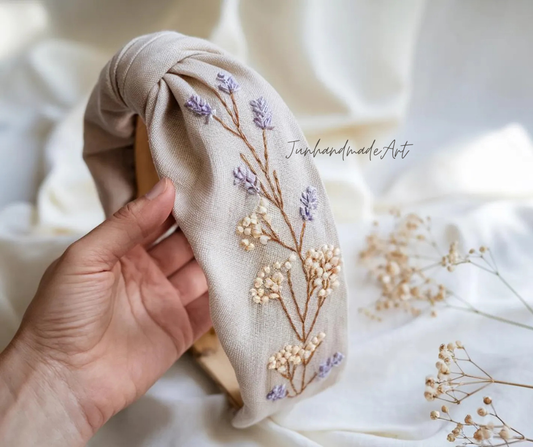 Hand Floral Embroidered Linen Knot Turban, Handmade Turban with Embroidery, Soft and Comfortable Turban, Hair Accessories Gift for Her