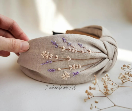 Hand Floral Embroidered Linen Knot Turban, Handmade Turban with Embroidery, Soft and Comfortable Turban, Hair Accessories Gift for Her