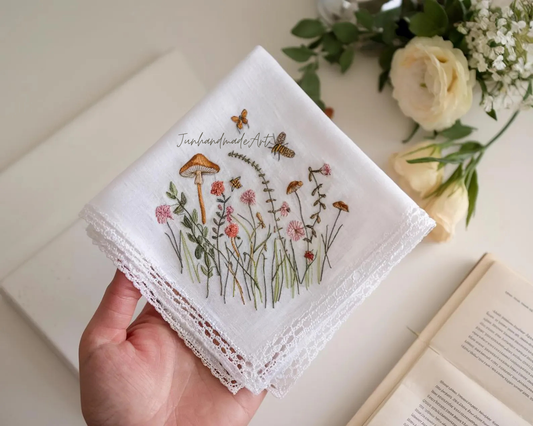 Embroidered Wedding Handkerchief – Custom Floral Hankie for Bride, Bridal Gift, Personalized with Name & Date, Gift for Bride