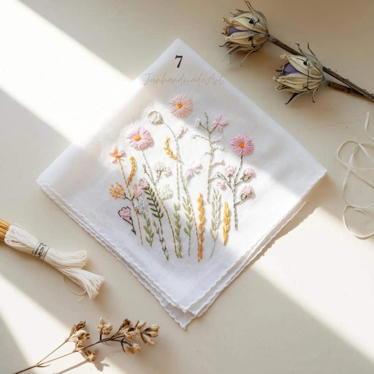 8 Options - Embroidered Handkerchief, Ladies Embroidery Handkerchief, Linen Handkerchiefs, Custom Women Floral Handkerchiefs