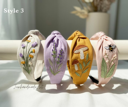 Hand Floral Embroidered Linen Knot Turban, Handmade Turban with Embroidery, Soft and Comfortable Turban, Hair Accessories Gift for Her