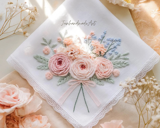 Embroidered Wedding Handkerchief – Custom Floral Hankie for Bride, Bridal Gift, Personalized with Name & Date, Gift for Bride