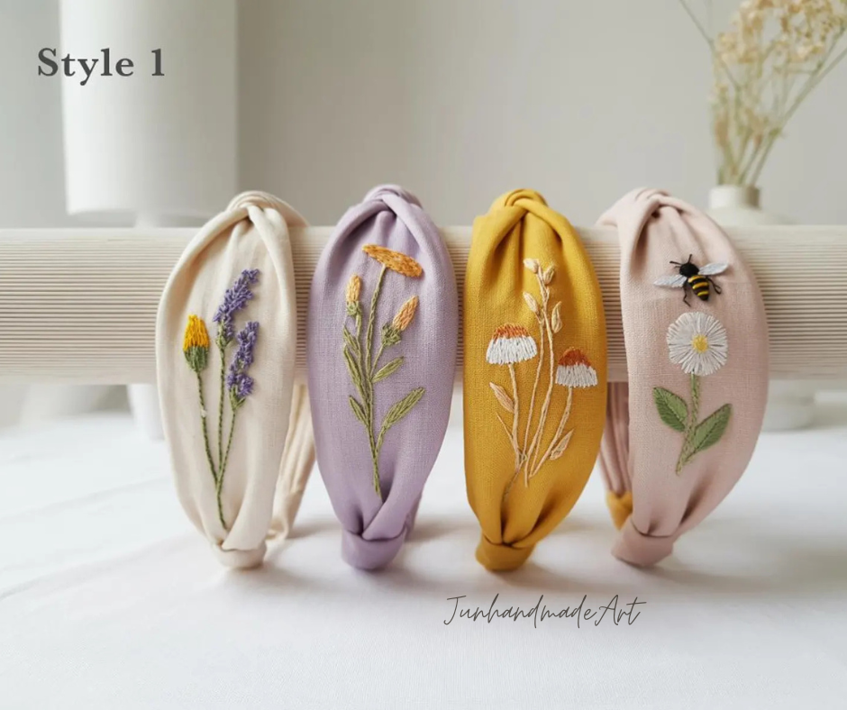 Hand Floral Embroidered Linen Knot Turban, Handmade Turban with Embroidery, Soft and Comfortable Turban, Hair Accessories Gift for Her