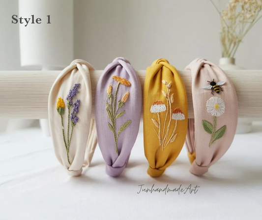 Hand Floral Embroidered Linen Knot Turban, Handmade Turban with Embroidery, Soft and Comfortable Turban, Hair Accessories Gift for Her