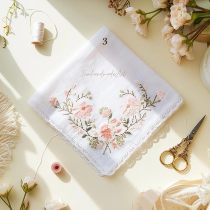 8 Options - Embroidered Handkerchief, Ladies Embroidery Handkerchief, Linen Handkerchiefs, Custom Women Floral Handkerchiefs