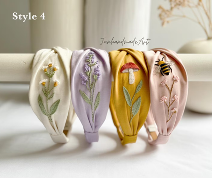 Hand Floral Embroidered Linen Knot Turban, Handmade Turban with Embroidery, Soft and Comfortable Turban, Hair Accessories Gift for Her