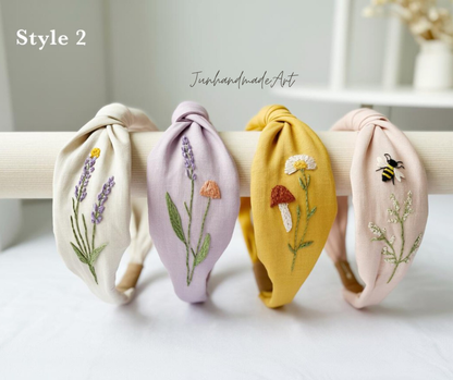 Hand Floral Embroidered Linen Knot Turban, Handmade Turban with Embroidery, Soft and Comfortable Turban, Hair Accessories Gift for Her