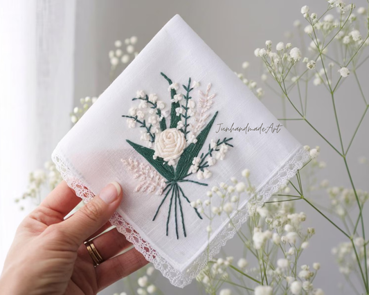 Embroidered Wedding Handkerchief – Custom Floral Hankie for Bride, Bridal Gift, Personalized with Name & Date, Gift for Bride