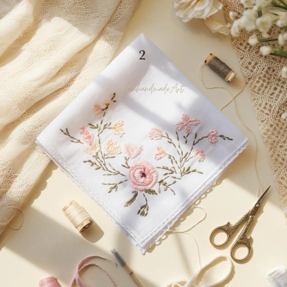 8 Options - Embroidered Handkerchief, Ladies Embroidery Handkerchief, Linen Handkerchiefs, Custom Women Floral Handkerchiefs