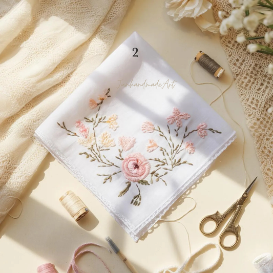 8 Options - Embroidered Handkerchief, Ladies Embroidery Handkerchief, Linen Handkerchiefs, Custom Women Floral Handkerchiefs