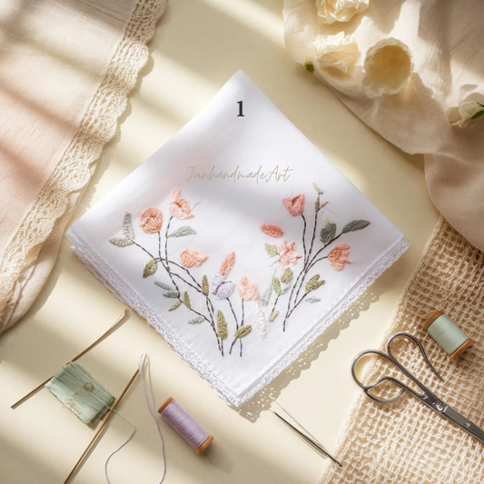 8 Options - Embroidered Handkerchief, Ladies Embroidery Handkerchief, Linen Handkerchiefs, Custom Women Floral Handkerchiefs