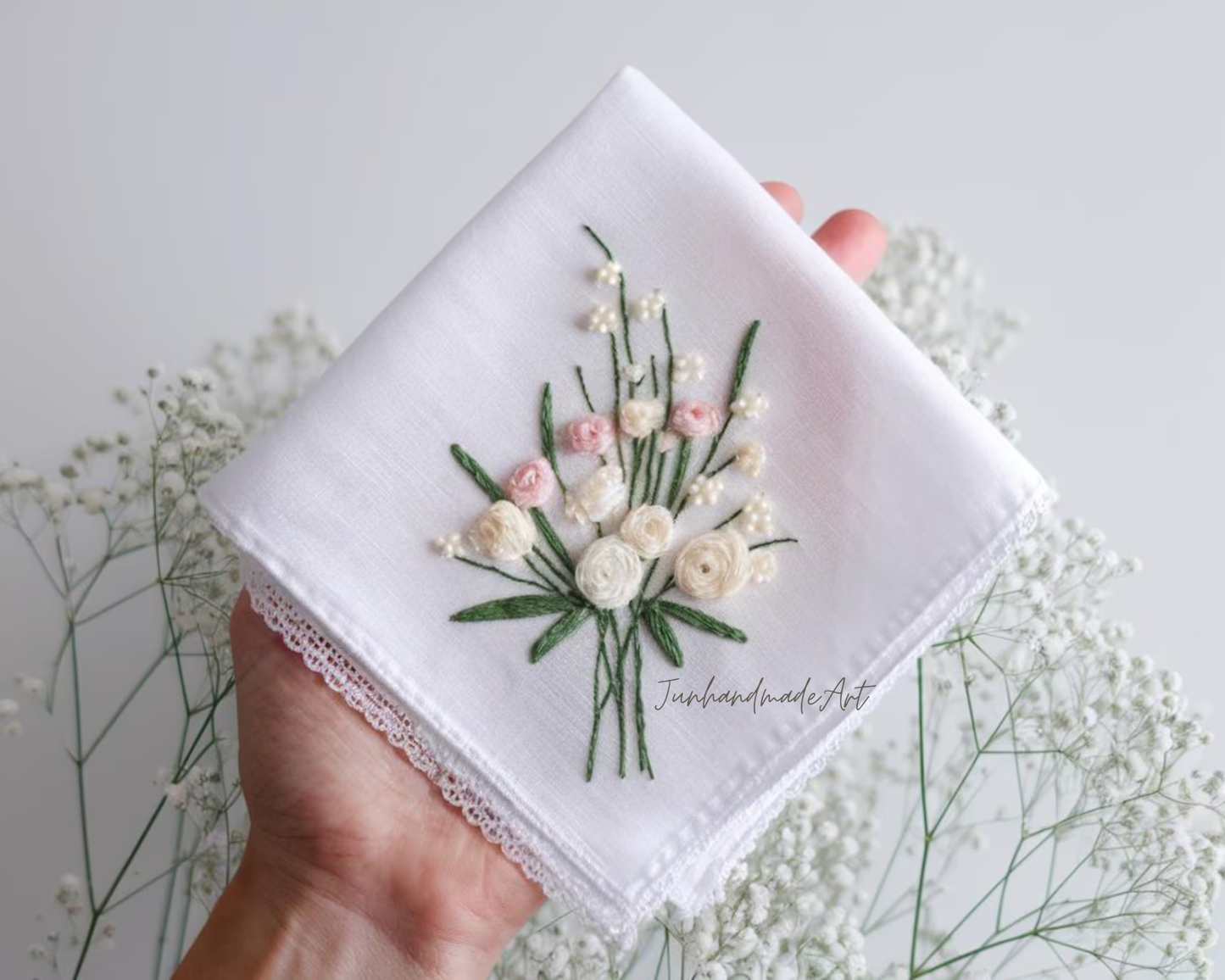 Embroidered Wedding Handkerchief – Custom Floral Hankie for Bride, Bridal Gift, Personalized with Name & Date, Gift for Bride