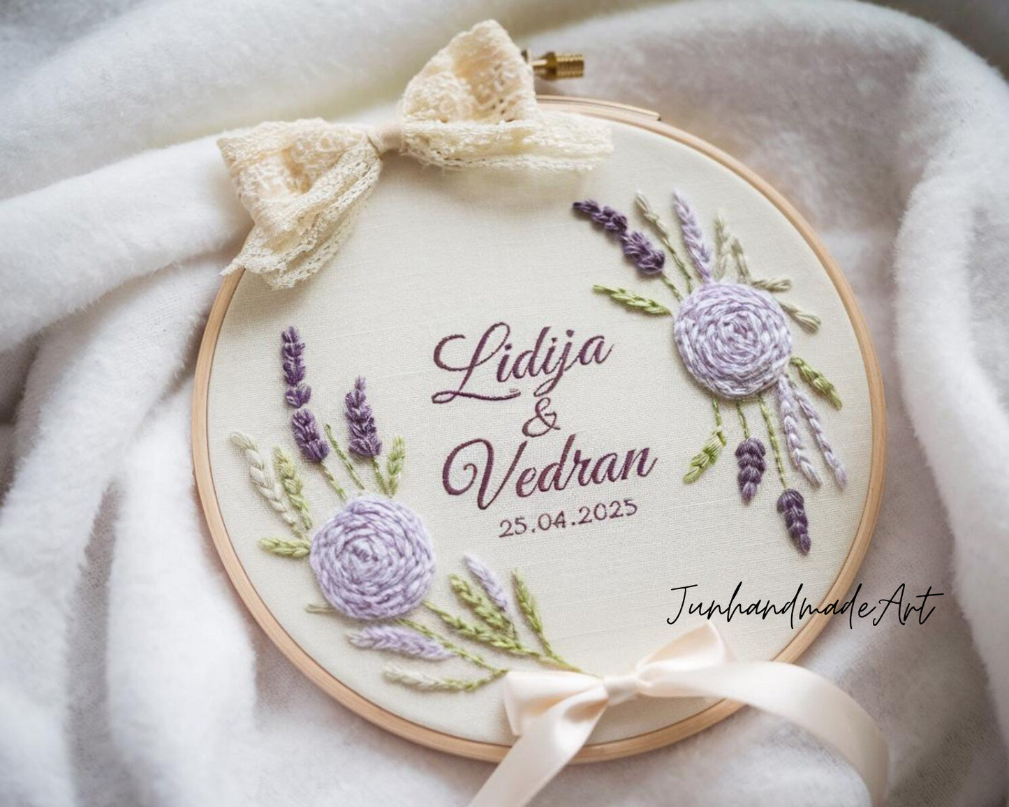 Custom Wedding Embroidery Hoop with Flowers and Names – Personalized Hand Embroidered Wildflowers Gift for Couple, Anniversary