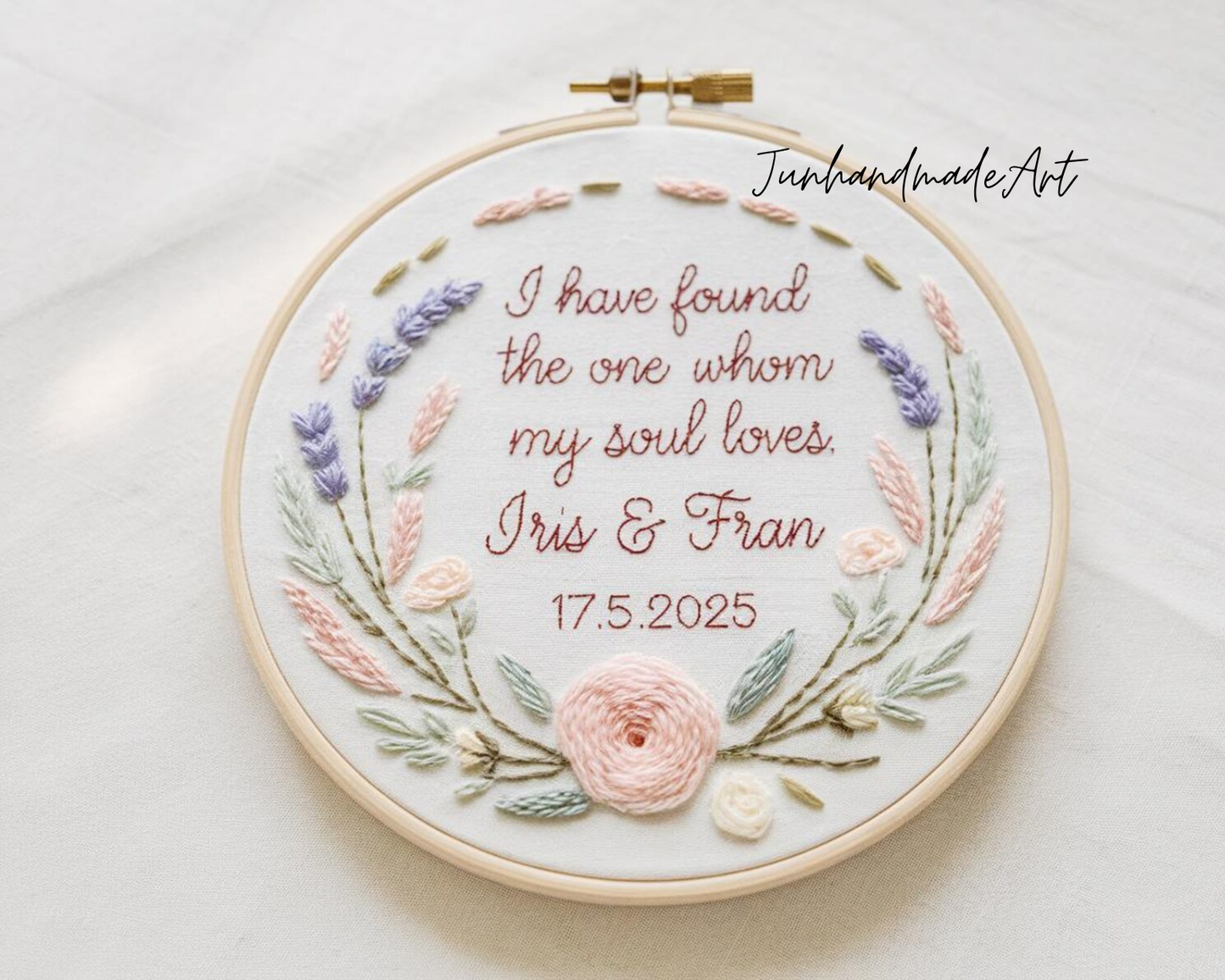 Custom Wedding Embroidery Hoop with Flowers and Names – Personalized Hand Embroidered Wildflowers Gift for Couple, Anniversary