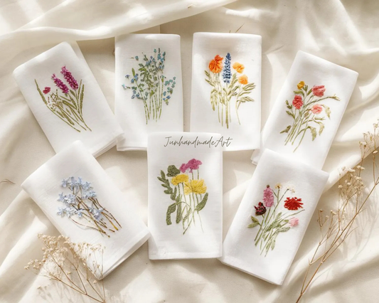 Custom Embroidered Handkerchief, Ladies Embroidery Handkerchief, Linen Handkerchiefs, Custom Women Floral Handkerchiefs